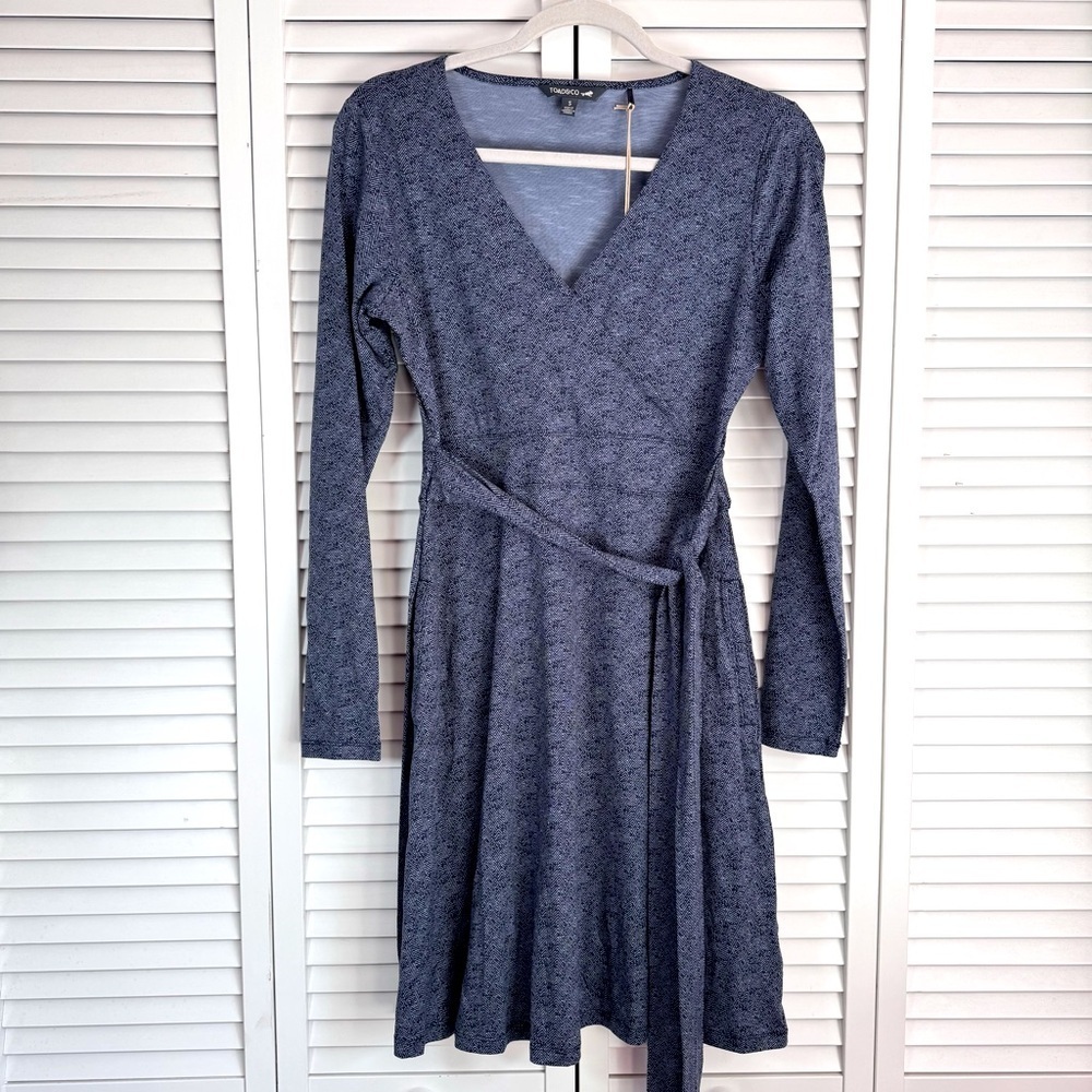 Toad & Co Cue Wrap Herringbone Print Long Sleeve Dress True Navy Size Small NEW - Picture 5 of 12